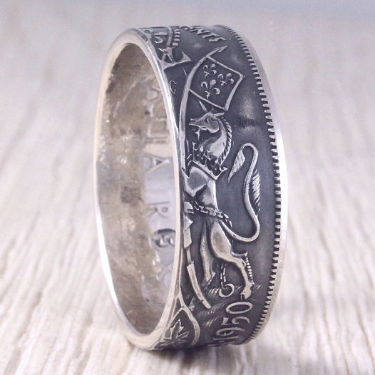 Серебряное кольцо из монеты (Канада) 50 центов, Единорог