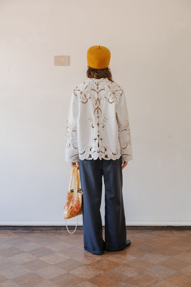Белая Рубашка с Перфорированным Узором 5/White Pattern Long Sleeve Shirt 5