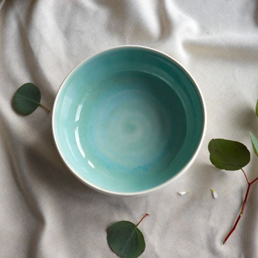 Миска ручной работы бело-бирюзовая,  "Лазурь"