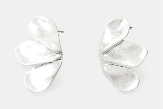 Серьги Лепестки Серебристые