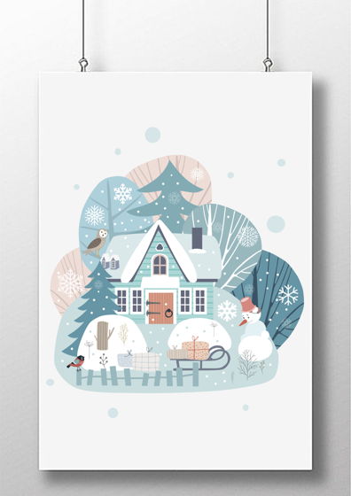 Авторский постер Снеговик на плотной матовой бумаге 40х60 см