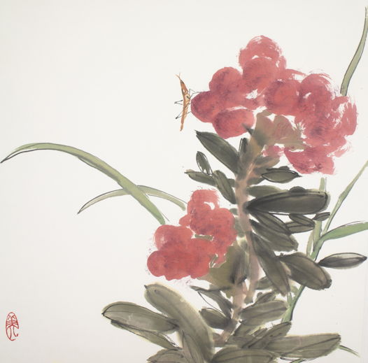 "Петушиный гребешок", картина в традиционном китайском стиле се-и   (46 * 46 см)