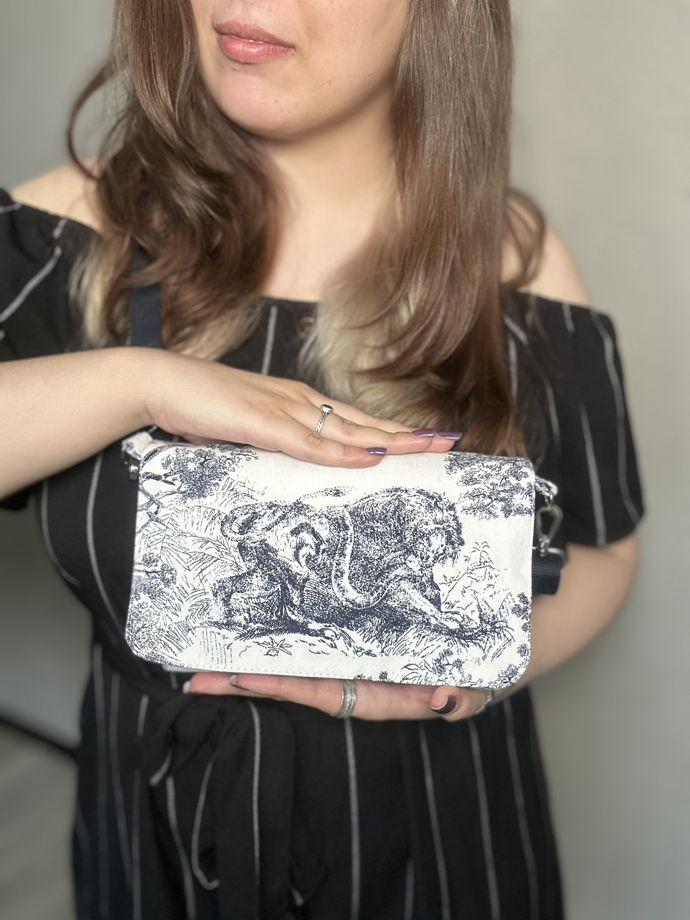 Сумочка крошка через плечо из уплотненного денима с принтом "Джунгли" синяя