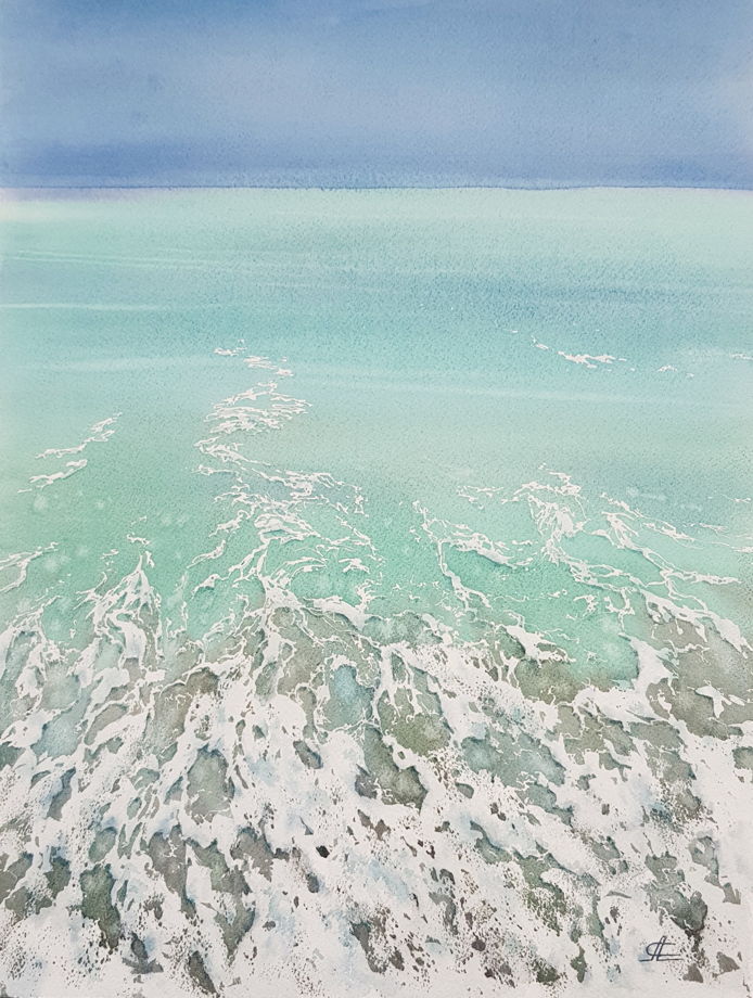 Акварельная картина "Тропический прилив" (28 х 38 см)
