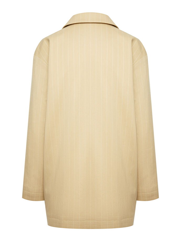 Летний прямой однобортный жакет из хлопка в полоску