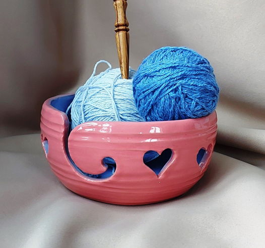 Клубочница для вязания керамическая "Розовое сердце"