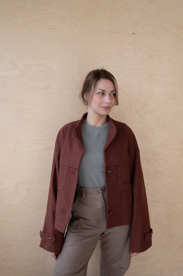 Фланелевое полупальто-жакет "РОУЗ" медного цвета с вышивкой