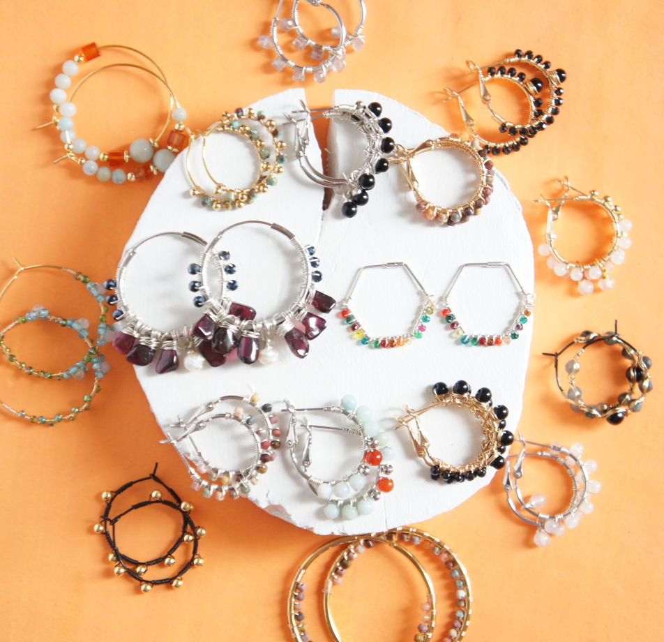 Серьги кольца конго плетеные wire wrapped из проволоки серебро гранат жемчуг