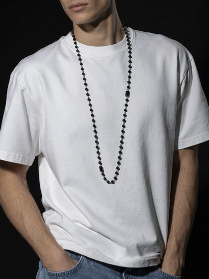 Сотуар / колье длинное из черного агата унисекс