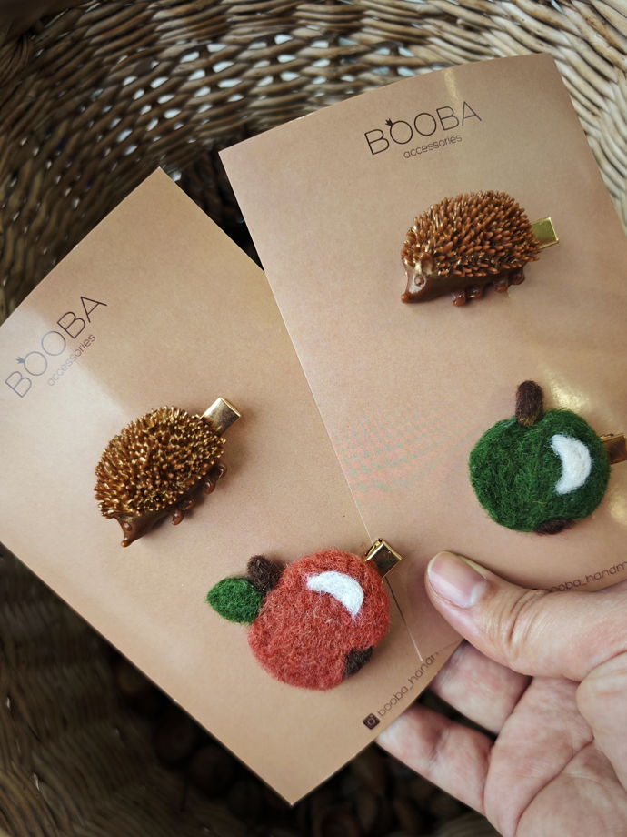 Набор заколок для волос: "Ёжик с яблоком"