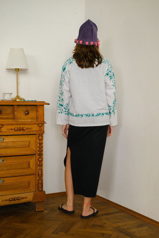 Рубашка с Зелёными Цветами/Green Curly Flowers Long Sleeve Shirt