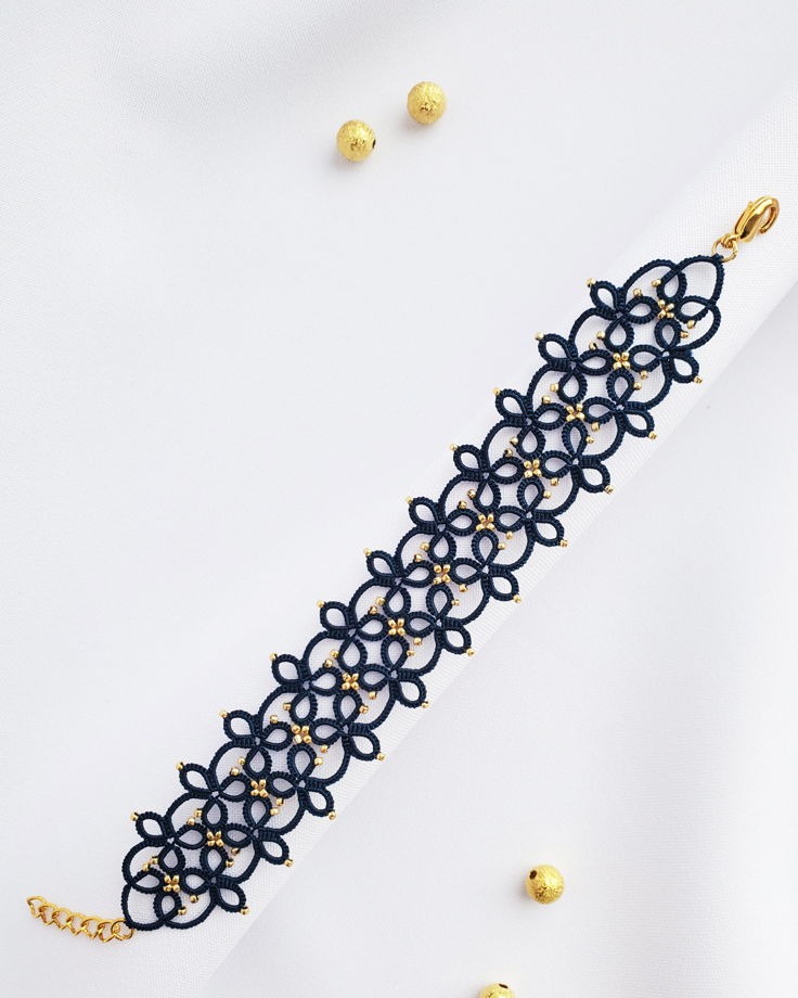Ажурный кружевной комплект украшений, синие серьги и браслет "Адель"
