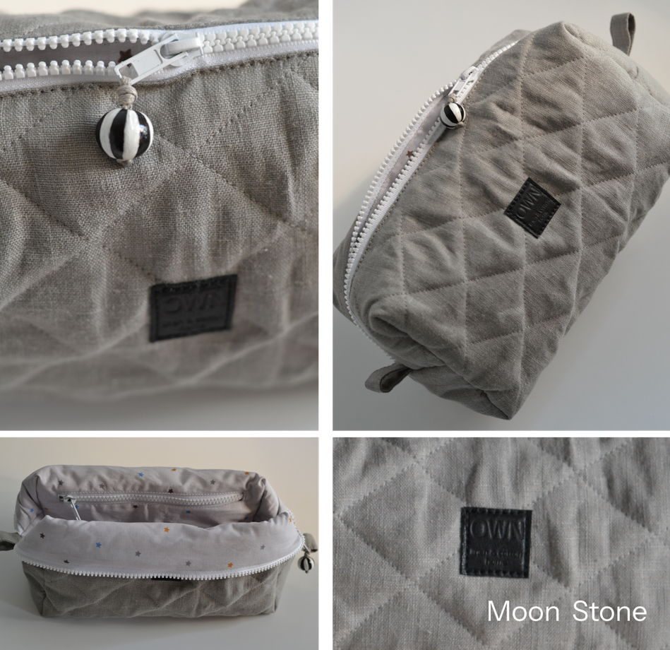 Стеганая льняная косметичка M Stone Collection с керамической бусиной