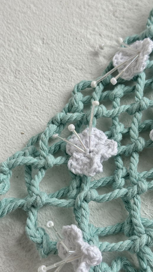 Авоська «белые цветы на бирюзовом»