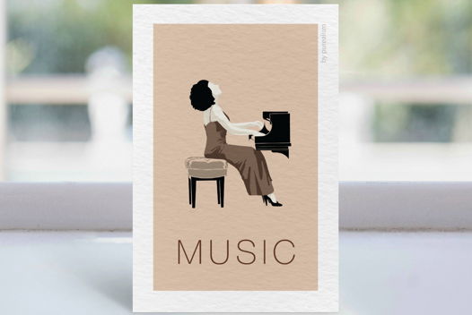 Дизайнерская открытка "Музыка: пианино" формата 10х15см