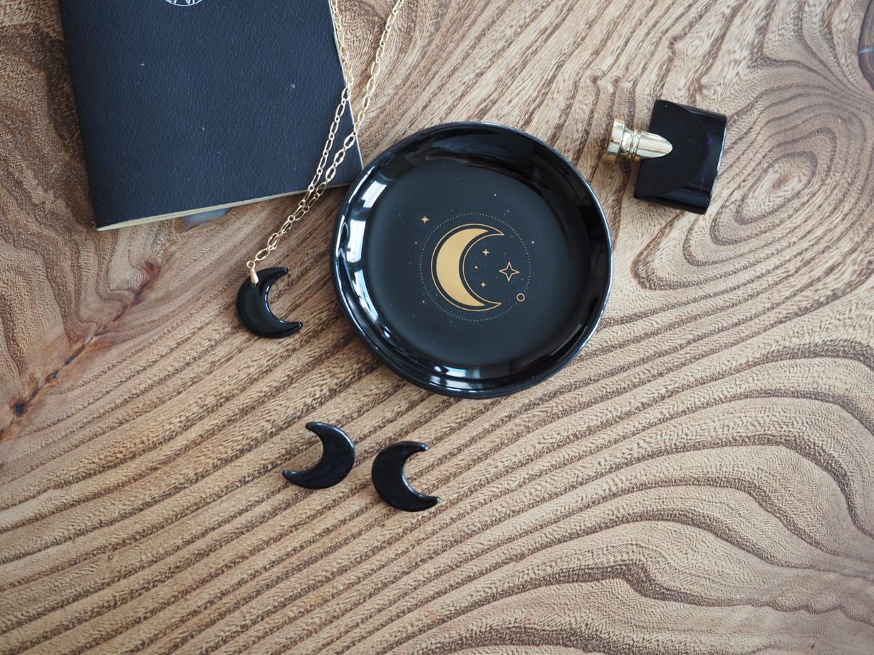 Комплект украшений кулон и серьги Луна Чёрные