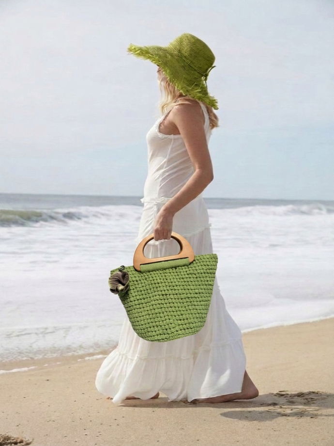 Сумка Хлопок Зеленая с орхидеей