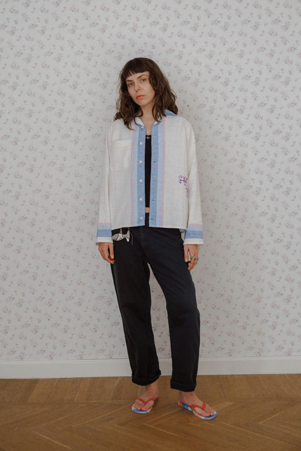 Льняная Рубашка в Полоску 2/Striped Linen Long Sleeve Shirt 2