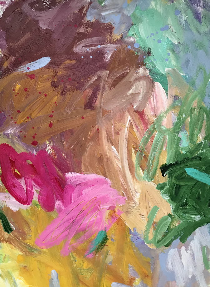 Цветочная абстрактная картина на бумаге. Цветы у пыльной дороги
