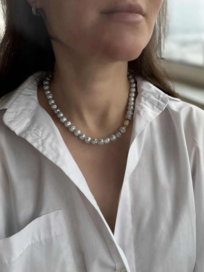 Чокер ручной работы из вулканической лавы и гематита «Как на вулкане»