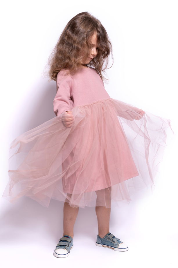 Трикотажное платье с юбкой из фатина розовое