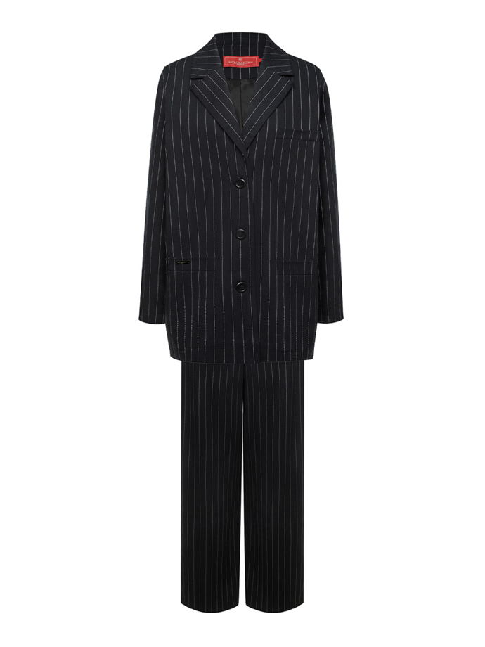 Летний прямой однобортный жакет из хлопка в полоску