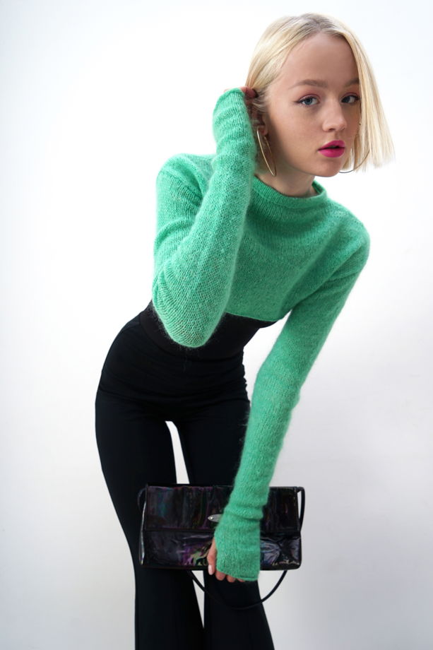 Кроп свитер из шерсти зеленый XS-S (42-44)