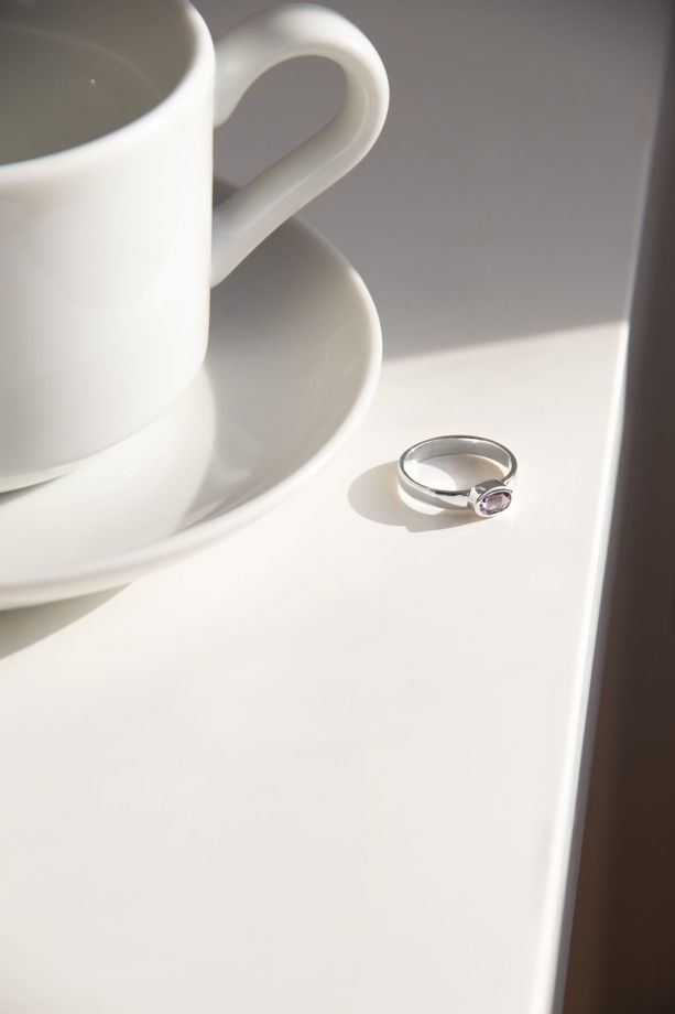 Серебряное кольцо «Лаванда» с аметистом ручной работы