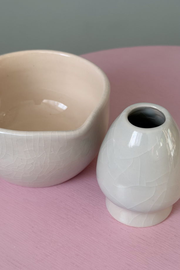 Набор для матчи ручной работы + венчик, "Голубое кракле"