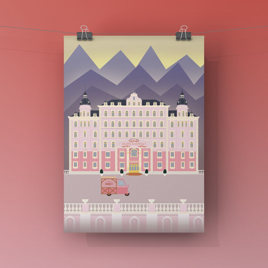 Постер с авторской иллюстрацией "Отель Гранд Будапешт"