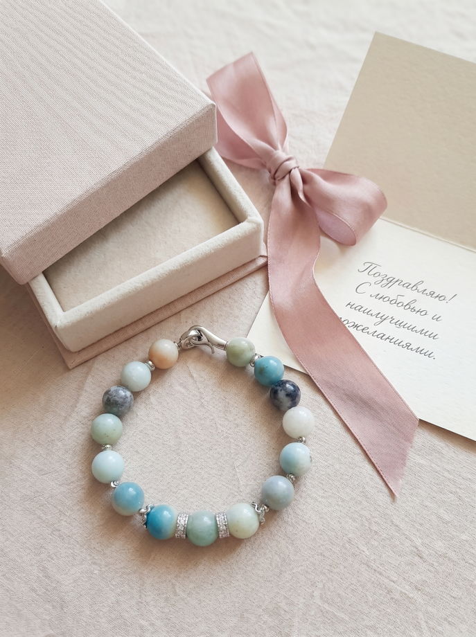 Браслет из голубого кальцита «Карибский оникс»