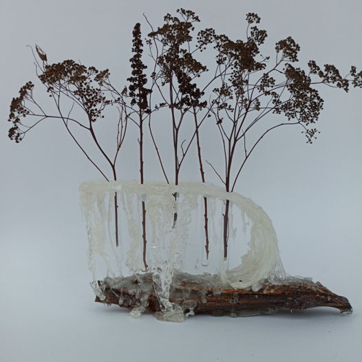 Уникальная ваза из смолы и дерева ручной работы; авторская подставка для цветов и сухоцветов