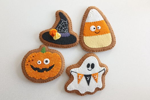 Печенье из фетра Хэллоуин, набор: Тыква, Призрак, Шляпа, Конфета