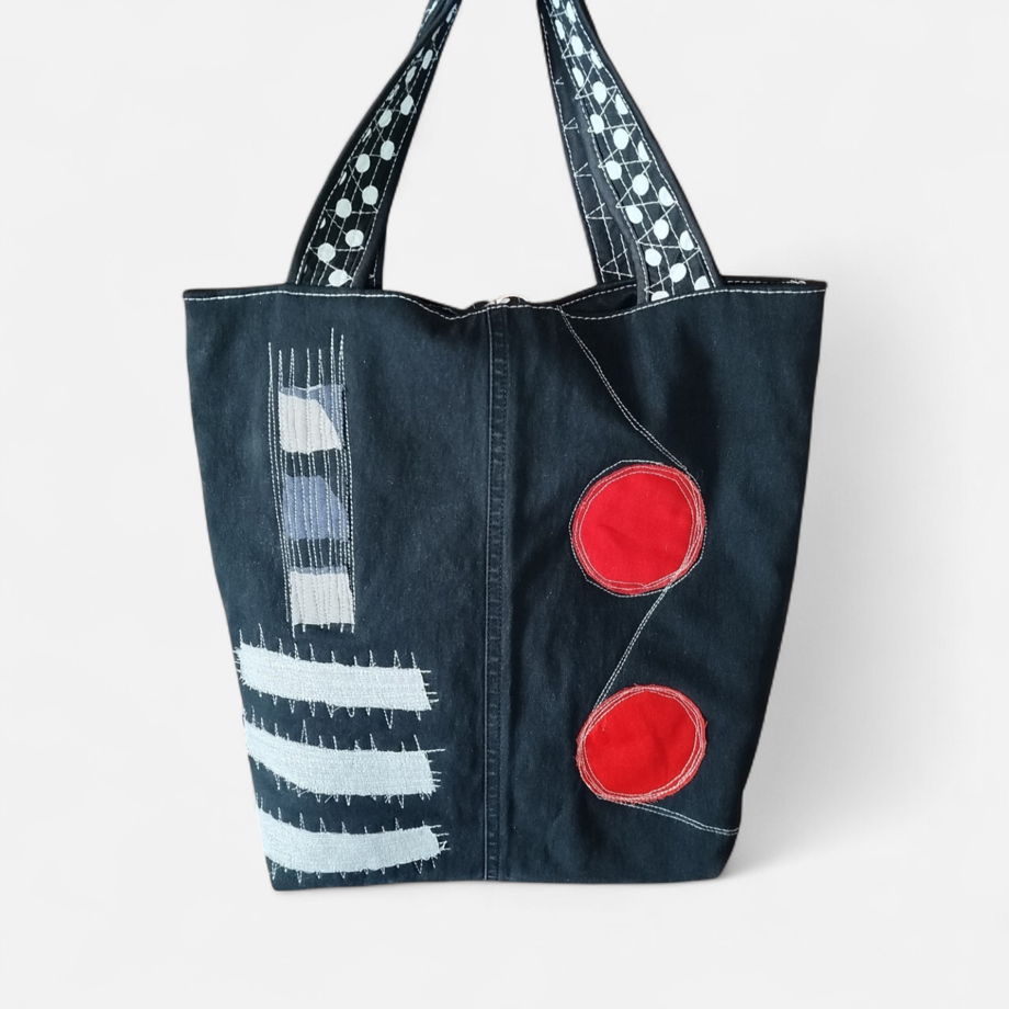 Сумка шоппер из переработанного денииа ручной работы, авторская