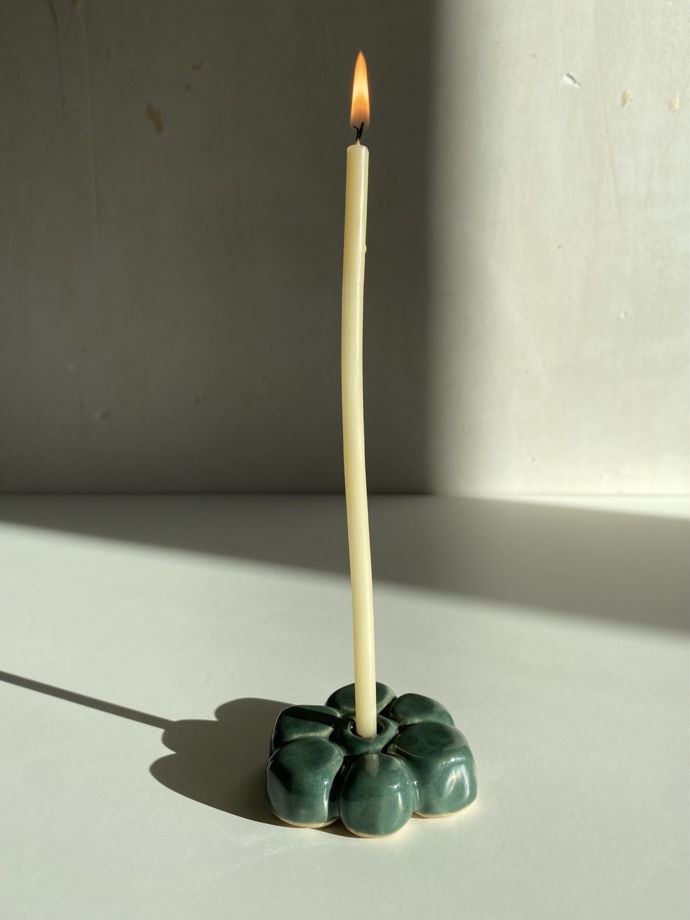 Подсвечник керамический зеленый для тонкой свечи