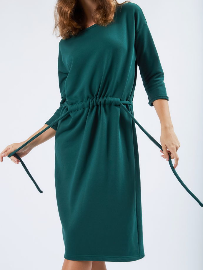 Платье трикотажное с поясом (зеленое) S/M, L/XL