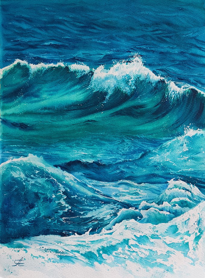 Акварельная картина "Волна" (28 х 38 см)