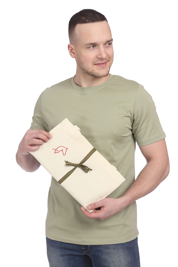 Хлопковая базовая хаки мужская футболка с вышивкой в тон