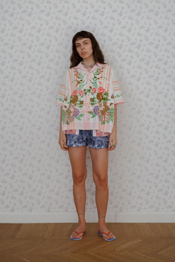 Розовая Рубашка в Цветах/Pink Matter Short Sleeve Shirt