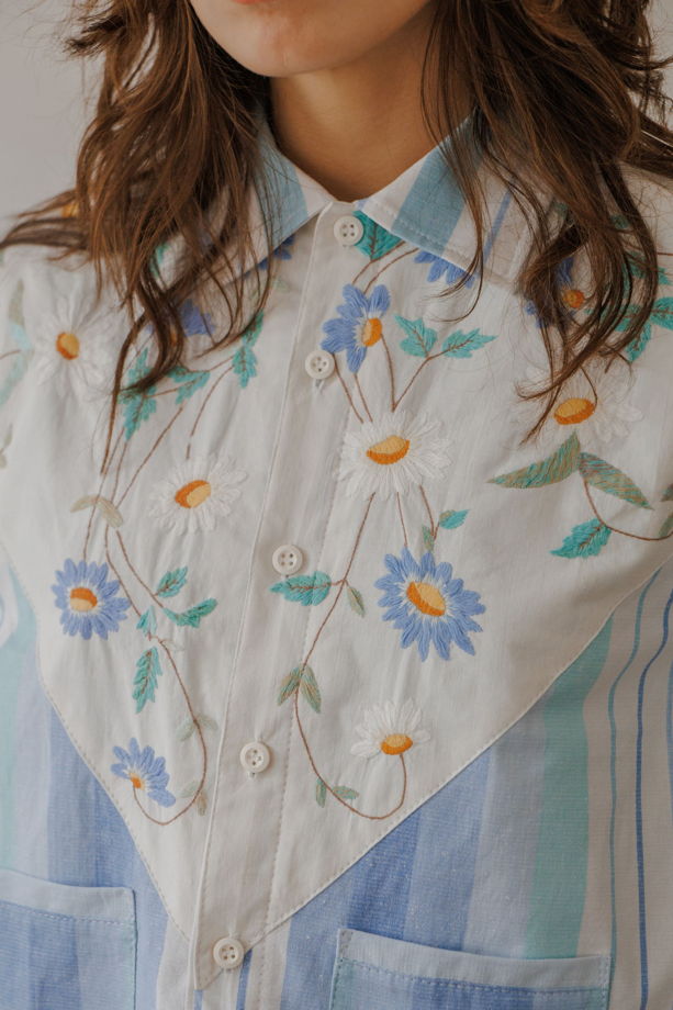 Рубашка в Голубую Полоску 2/Blue Striped Long Sleeve Shirt 2
