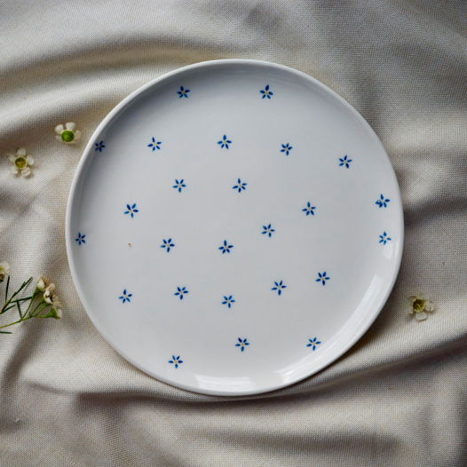 Тарелка белая плоская с росписью ручной работы, "Лён"