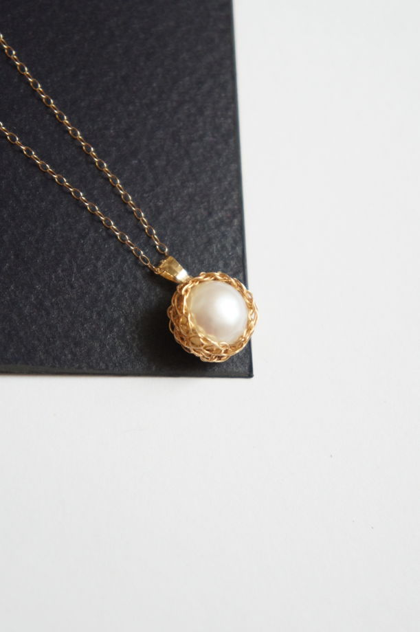 Золотая цепочка голдфилд и золотой плетёный кулон жемчуг wire wrapped винтаж