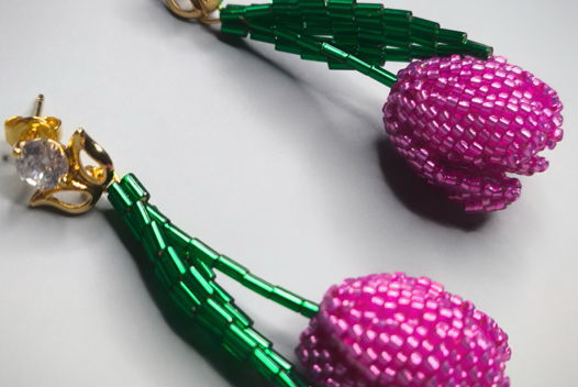 Серьги из бисера Тюльпаны мини