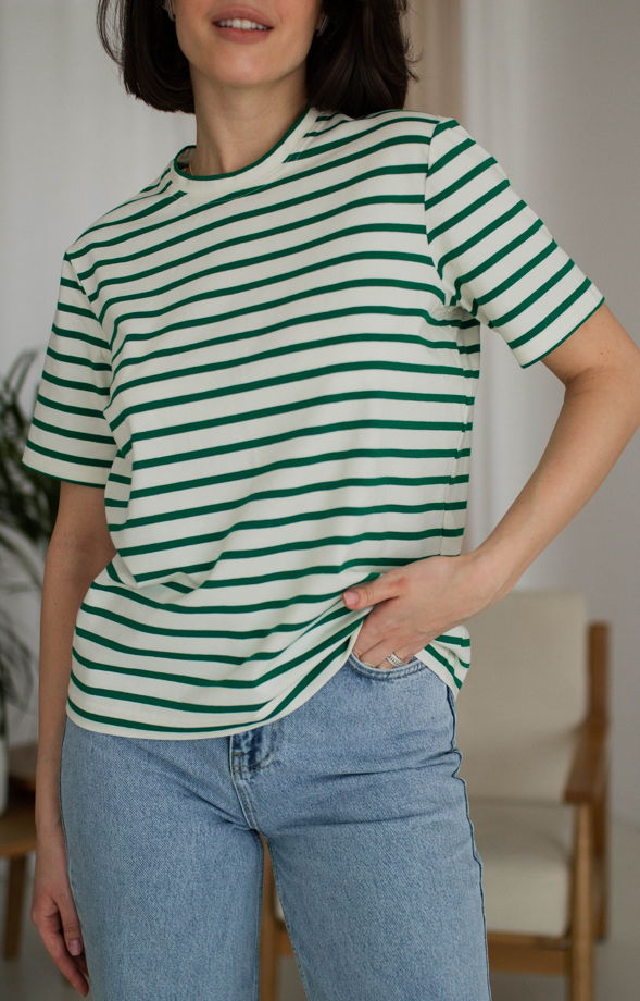 Женская футболка в зеленую полоску из кулирки
