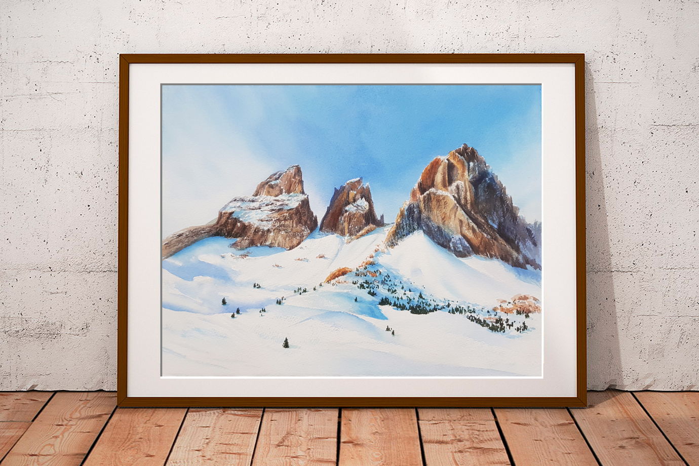 Акварельная картина с горами "Итальянские Альпы"