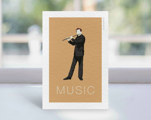 Дизайнерская открытка "Музыка: флейта" формата 10х15см