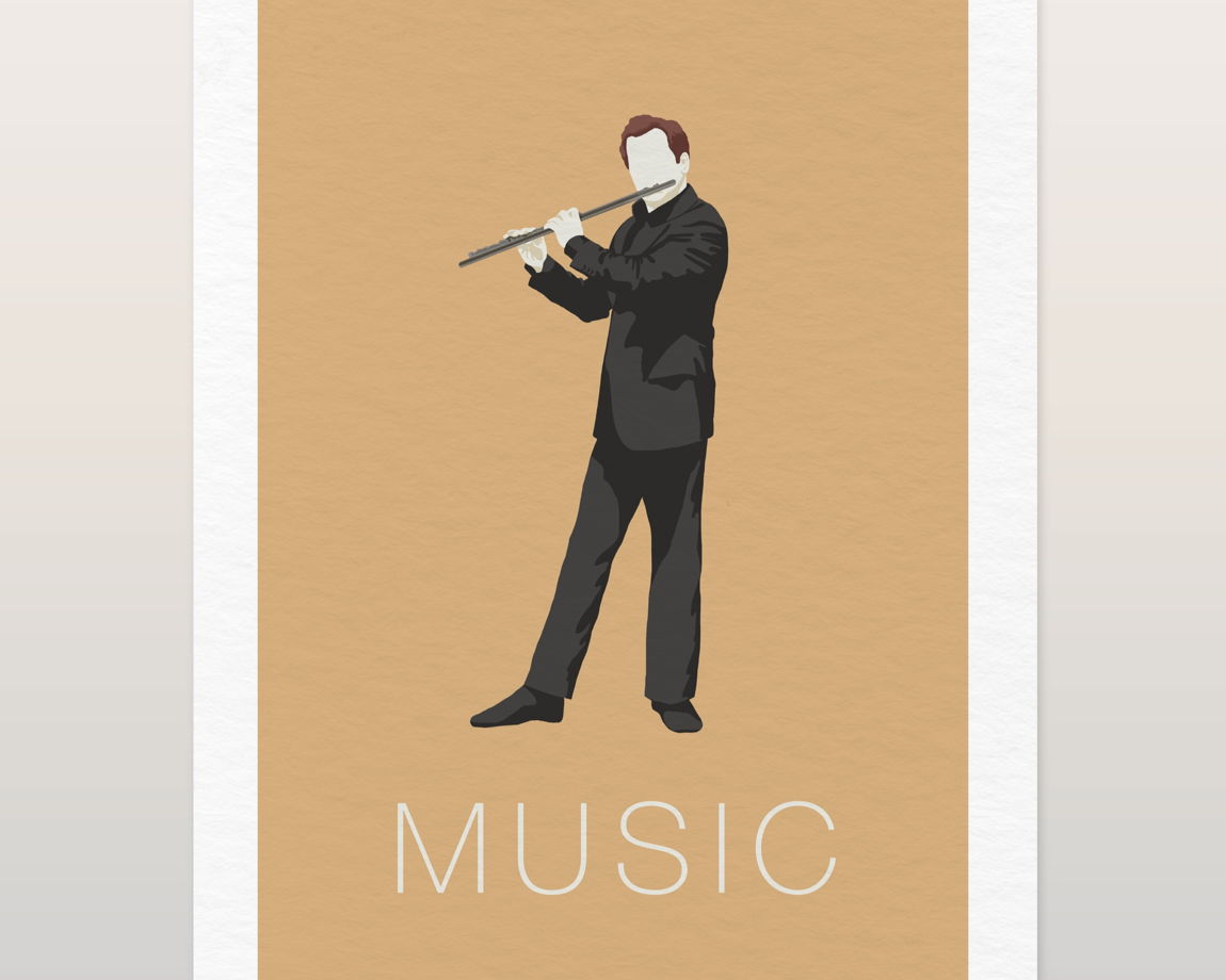 Дизайнерская открытка "Музыка: флейта" формата 10х15см