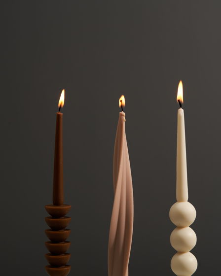Набор ярких длинных дизайнерских свечей из пчелиного воска 3 шт №39