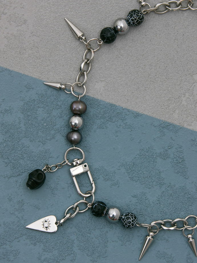 Унисекс колье с шипами и цепями