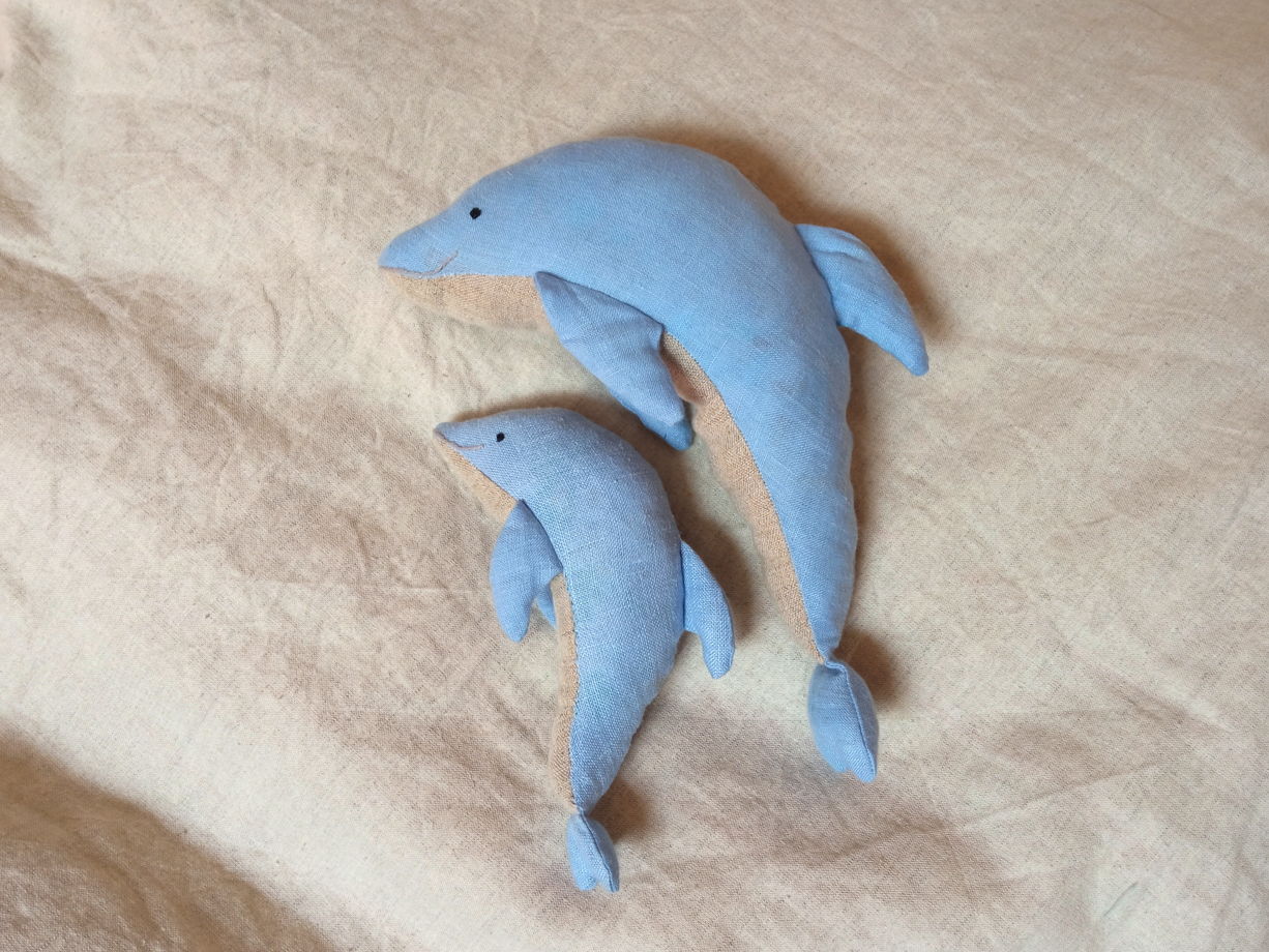 Льняные дельфины ручной работы, набор из 2 шт. (голубой/серый)